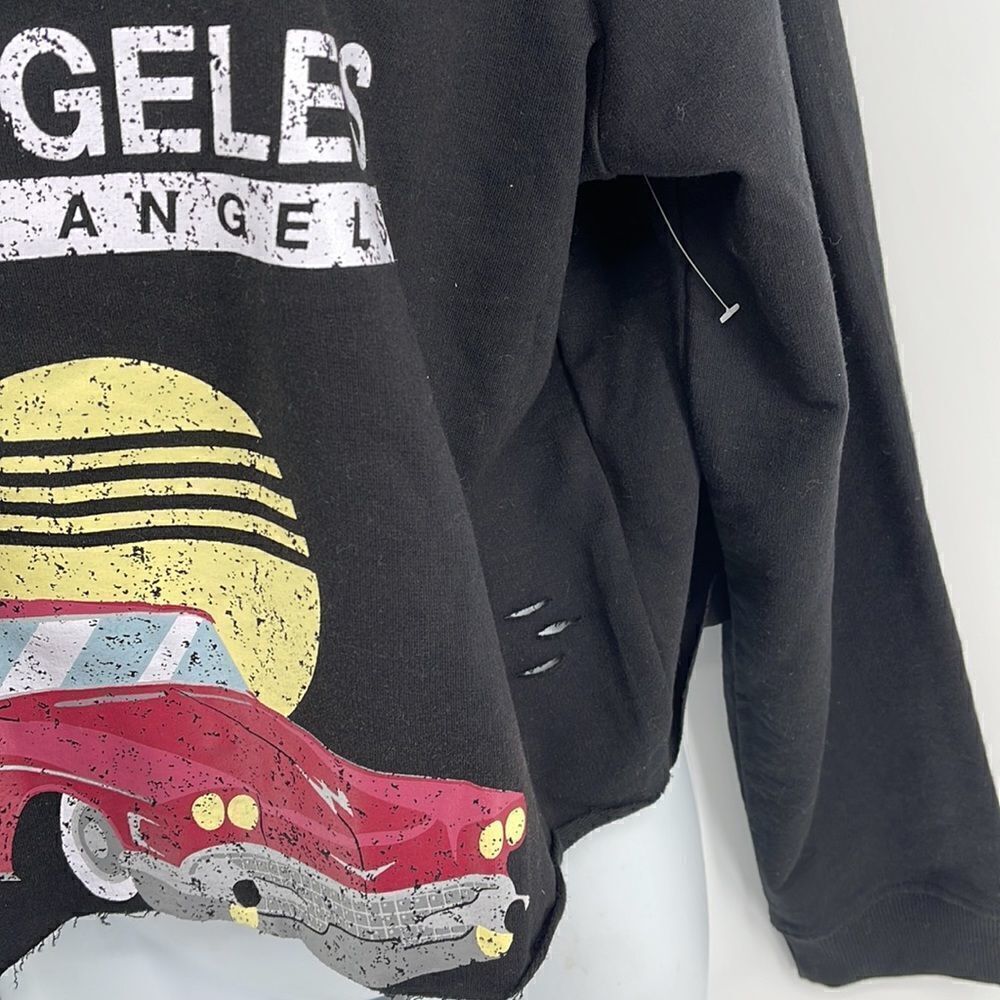 Derek heart distressed slashed cropped Los Angeles sweatshirt vintage car NEW 1X - Picture 9 of 11